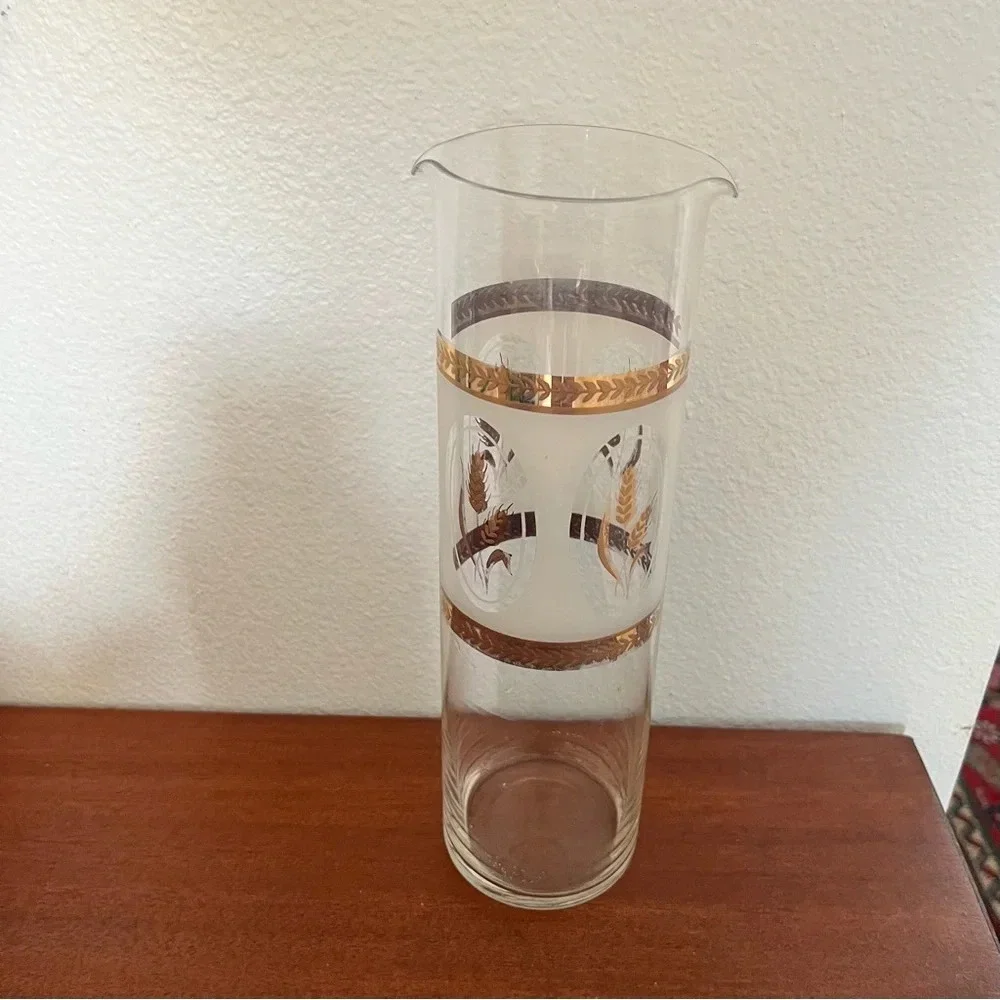 Mid Century Modern Gold Wheat Cylinder Double Spout Cocktail Pitcher
